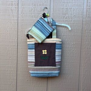 Striped Tote Bag with Matching Pouch